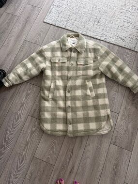 American Eagle Olive and Cream Sherpa Jacket